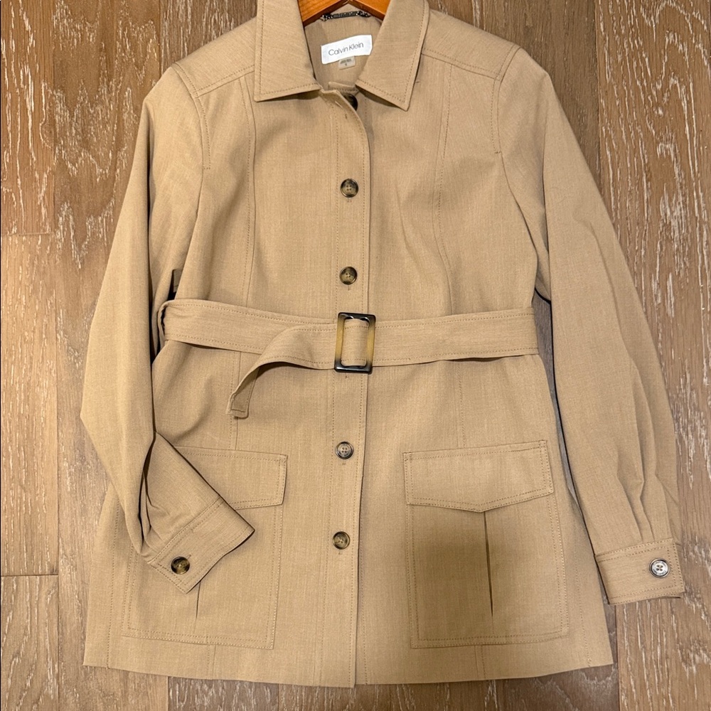 Calvin Klein Tan Belted Lined Trench Coat - Picture 1 of 9
